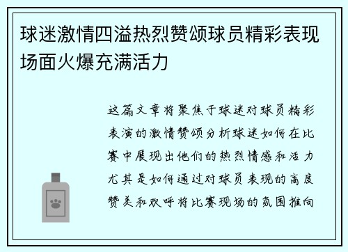 球迷激情四溢热烈赞颂球员精彩表现场面火爆充满活力