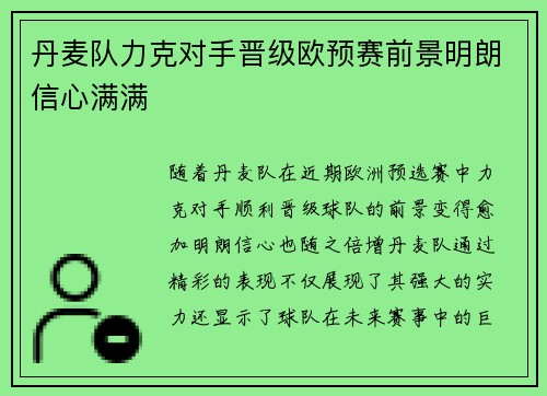 丹麦队力克对手晋级欧预赛前景明朗信心满满
